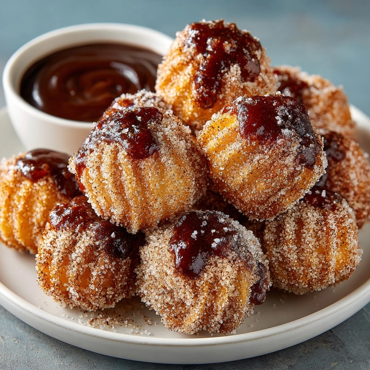 Homemade Cinnamon-Sugar Churro Bites: Lightly fried dough, dusted with sweet cinnamon goodness.