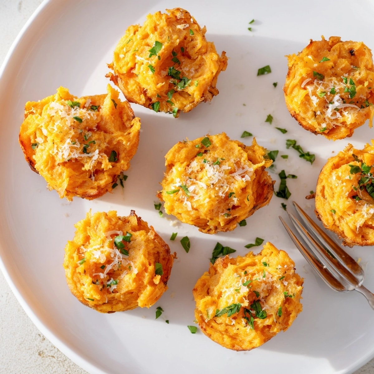 Golden Garlic Parmesan Sweet Potato Puffs, warm and fragrant from the oven, ready to serve.