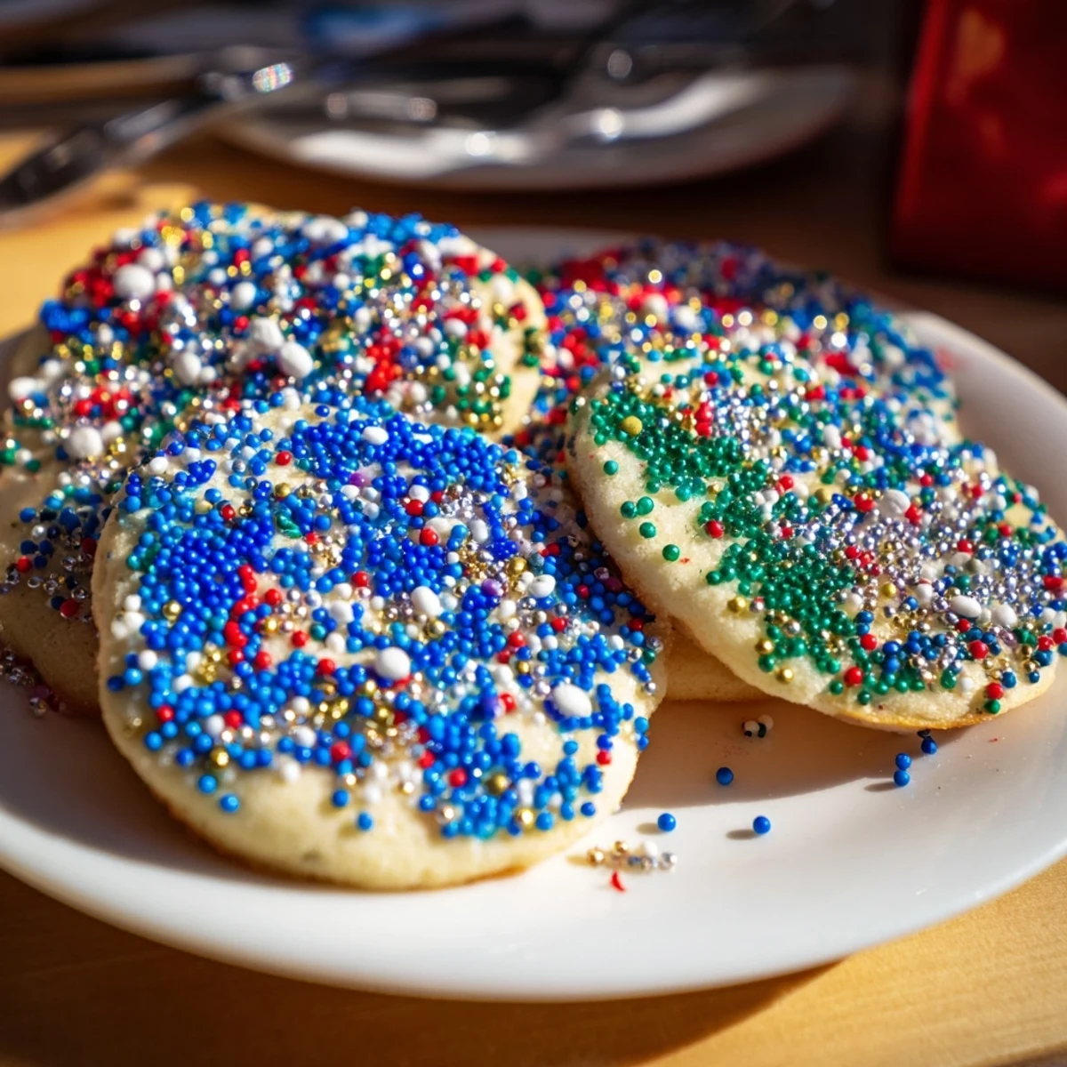 Cheerful Festive Hanukkah Sprinkle Christmas Cookies topped with colorful sprinkles ready for serving.  