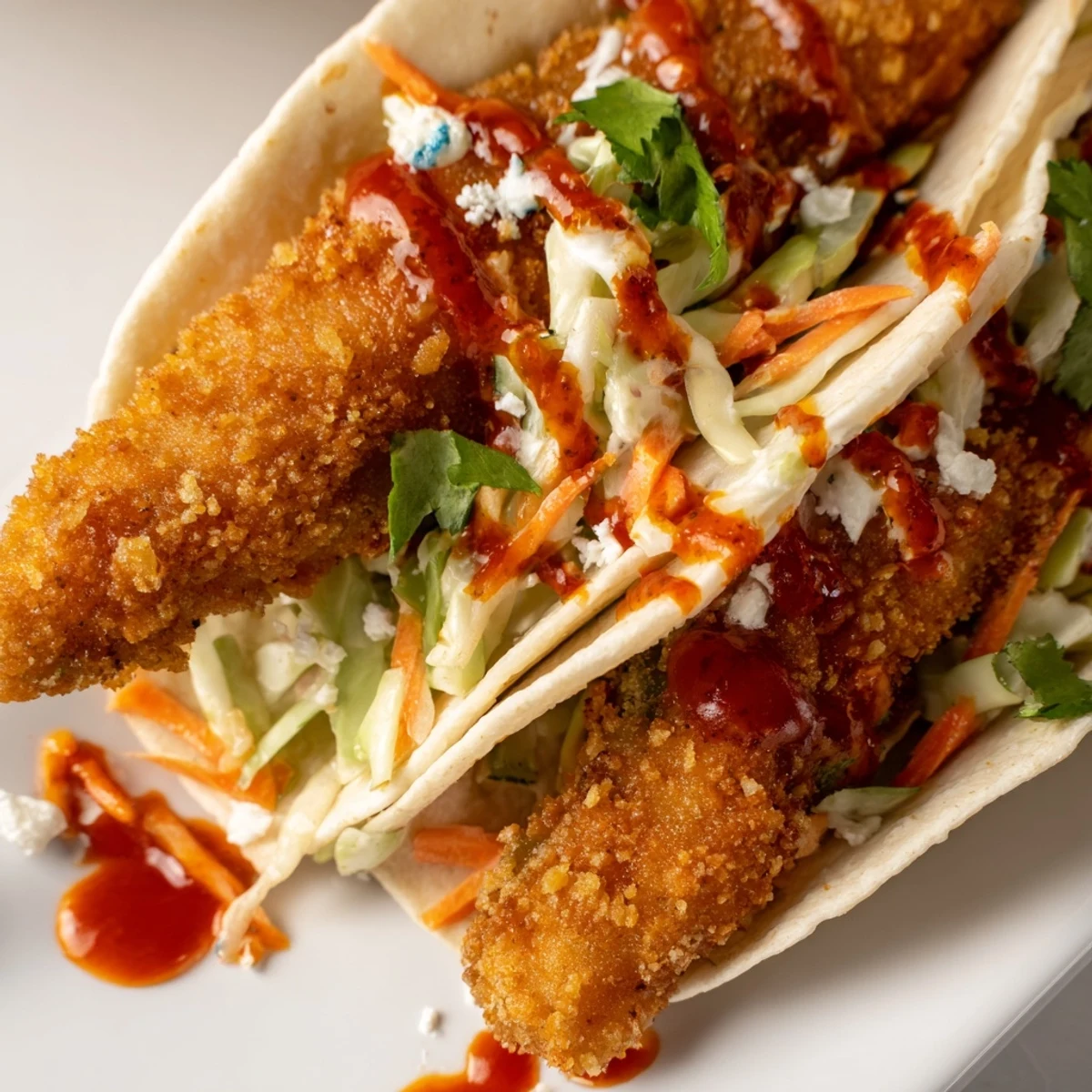 Crispy Sweet Chili Fried Pickle Tacos with vibrant slaw and zesty lime wedges.  