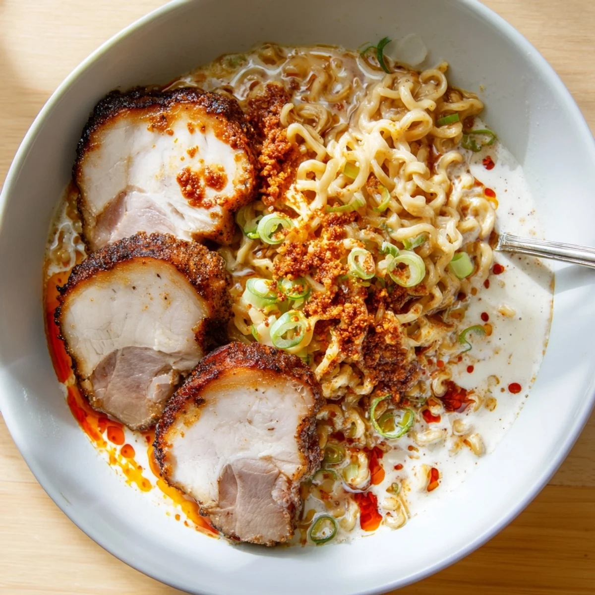 Savor the bold flavors of Fiery Chicken Ramen drenched in rich garlic sauce.
