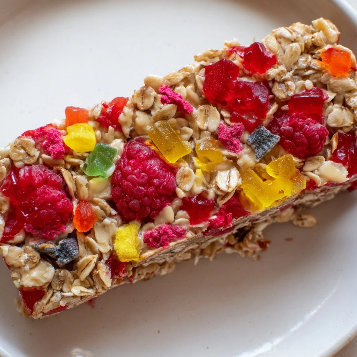 Colorful DIY snack bars with chewy homemade gummies and crispy freeze-dried candy toppings.  