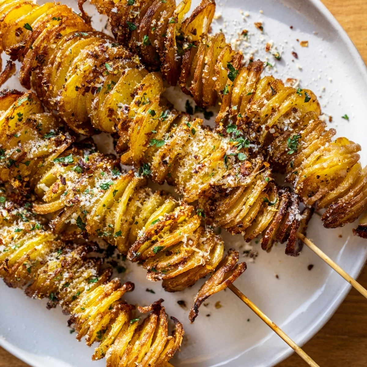 Spiraled Air-Fryer Tornado Potatoes, seasoned and served hot for a fun side dish.