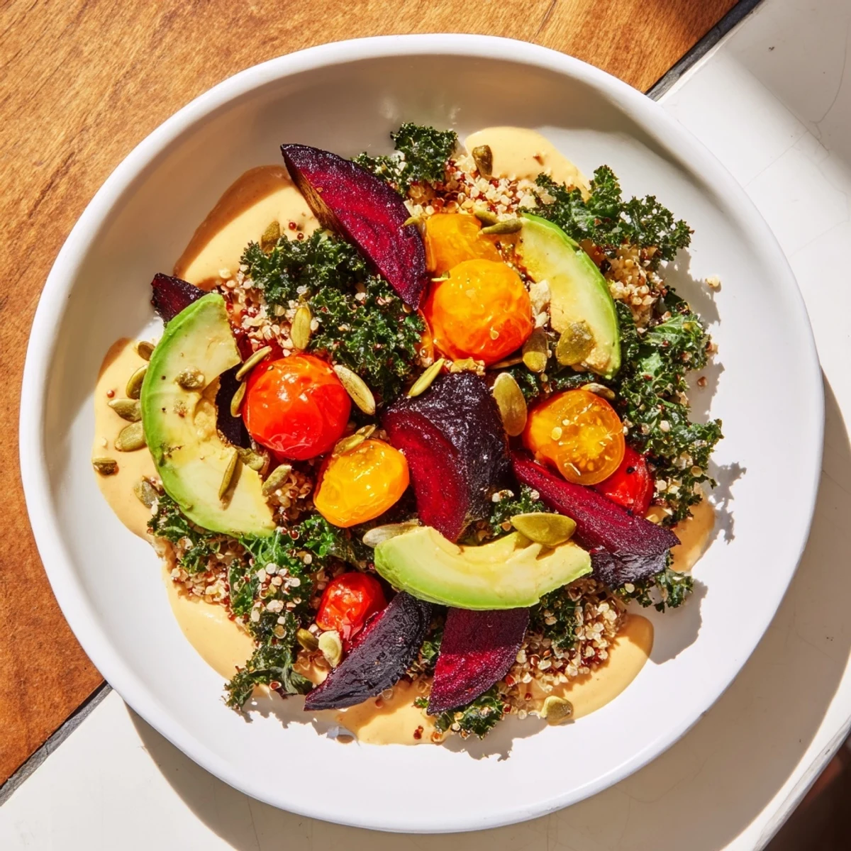 Imagine the earthy beets and fresh kale in this delicious, healthy Quinoa, Kale & Roasted Beet Bowl.