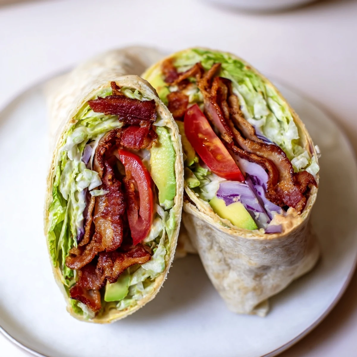 Zesty BLT Wraps with chipotle mayo: a delicious wrap filled with crispy bacon and fresh tomatoes.