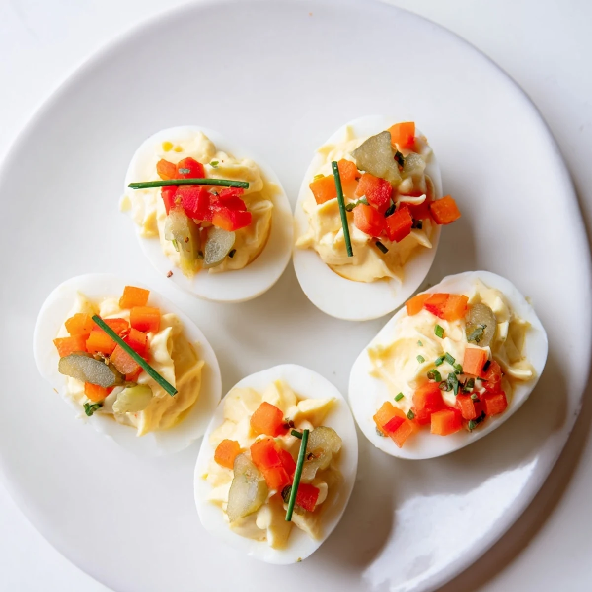 These easy festive deviled egg ornaments are filled and garnished beautifully for your Christmas table.