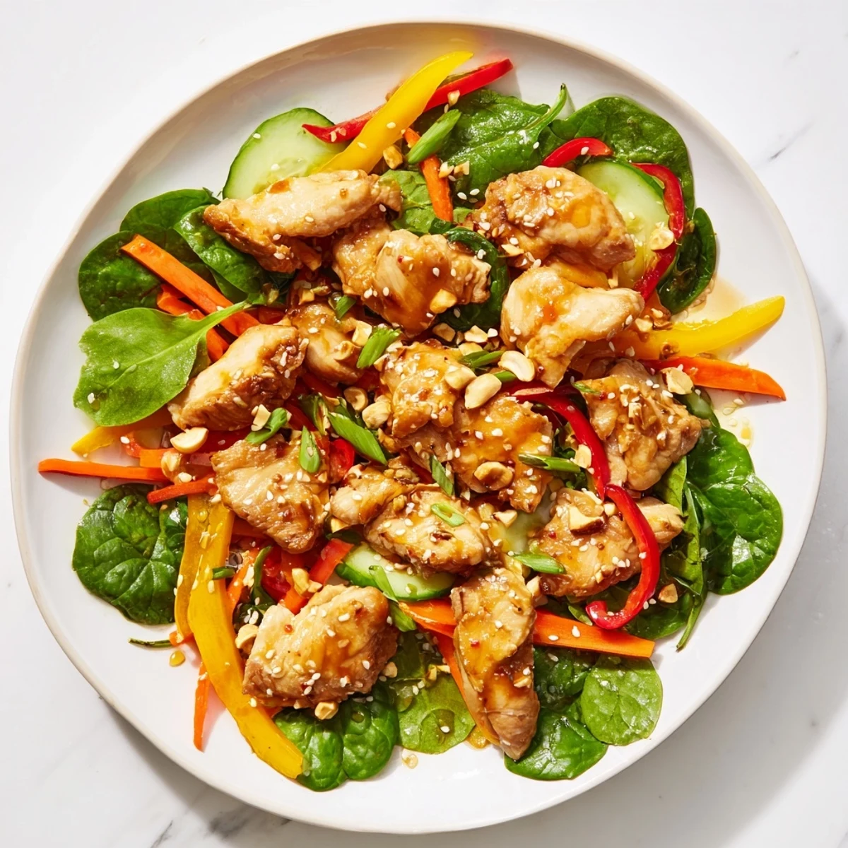 This High-Protein Chicken Stir-Fry Salad Bowl offers a fresh and flavorful healthy meal in a bowl.