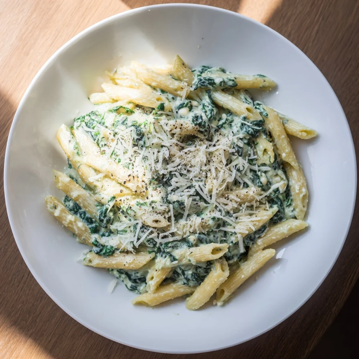 Vibrant green spinach and creamy cottage cheese swirl together in this quick pasta recipe.