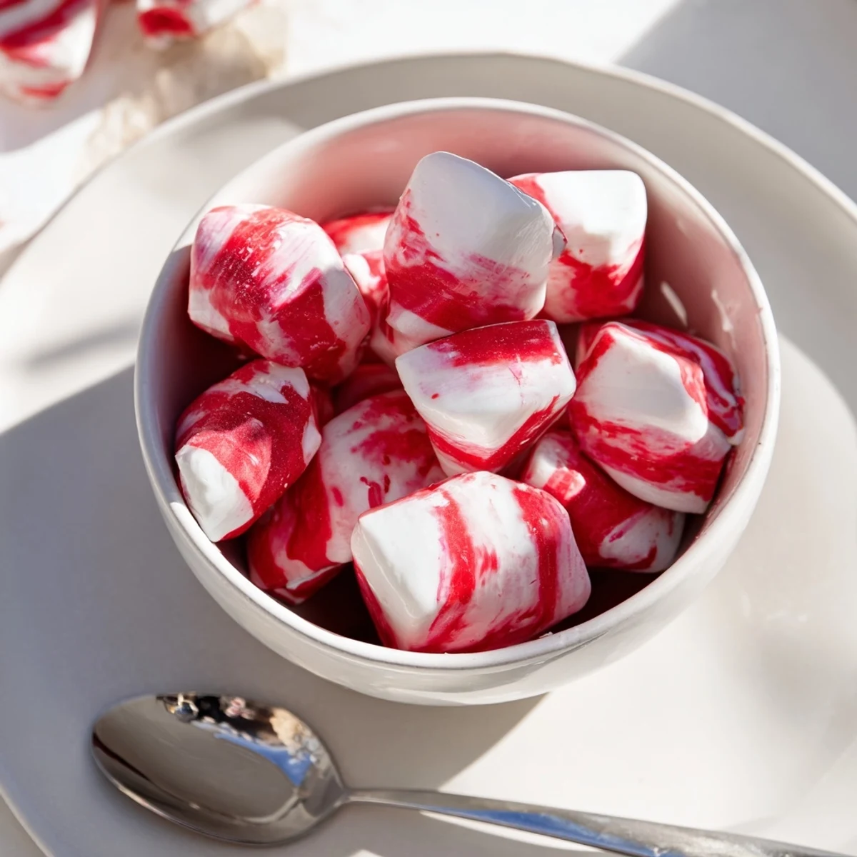 No-Bake Peppermint Candy Bowl shimmering with a glossy sheen, ready to hold festive holiday treats.