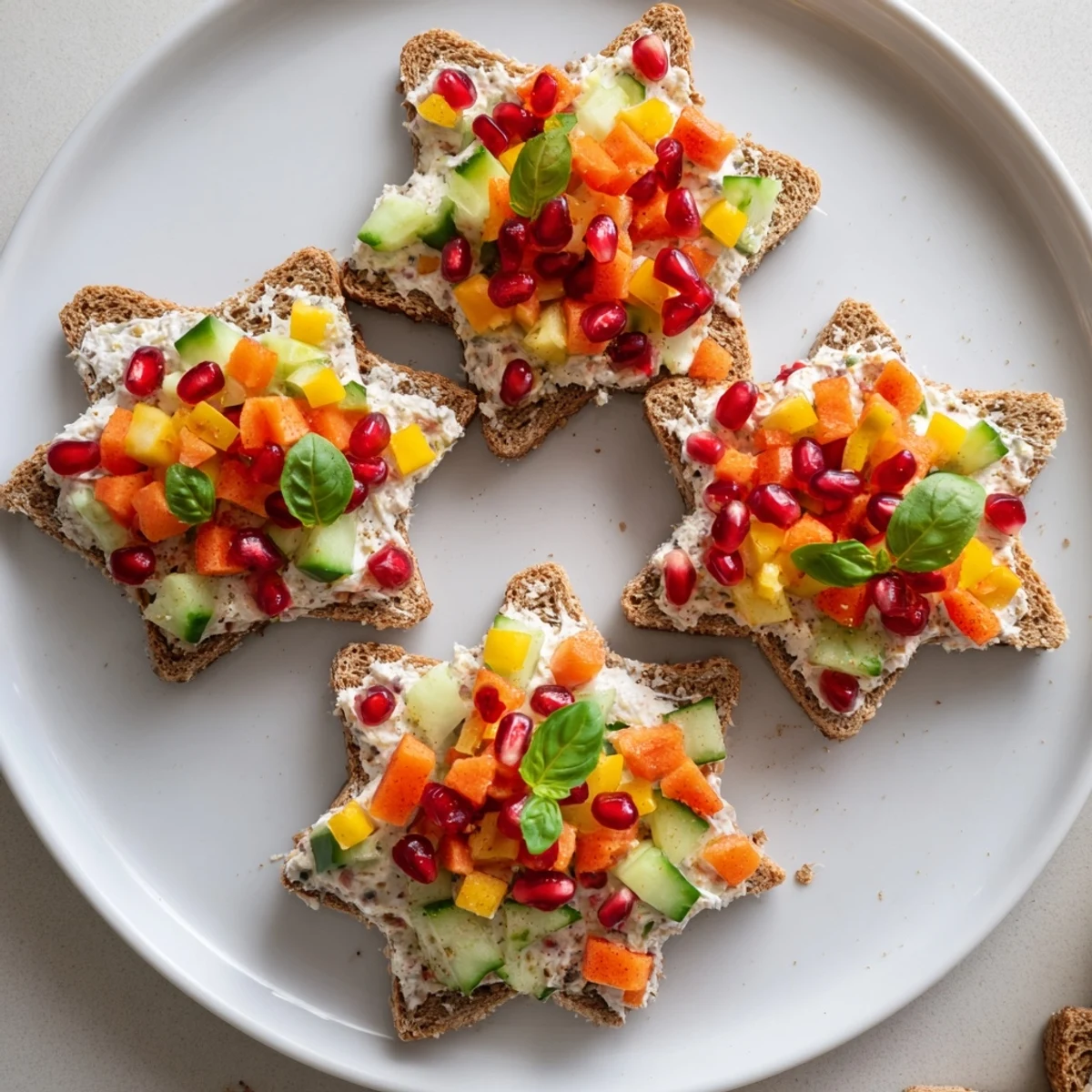 Crown Jewels Star-Shaped Sandwiches with vibrant veggies and creamy filling, a delightful snack for kids.