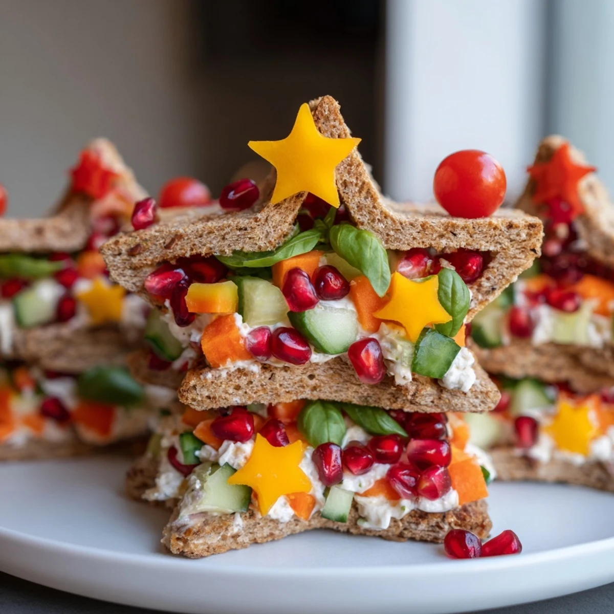 Adorable Crown Jewels Star-Shaped Sandwiches, featuring colorful, star-cut bread filled with fresh vegetables.