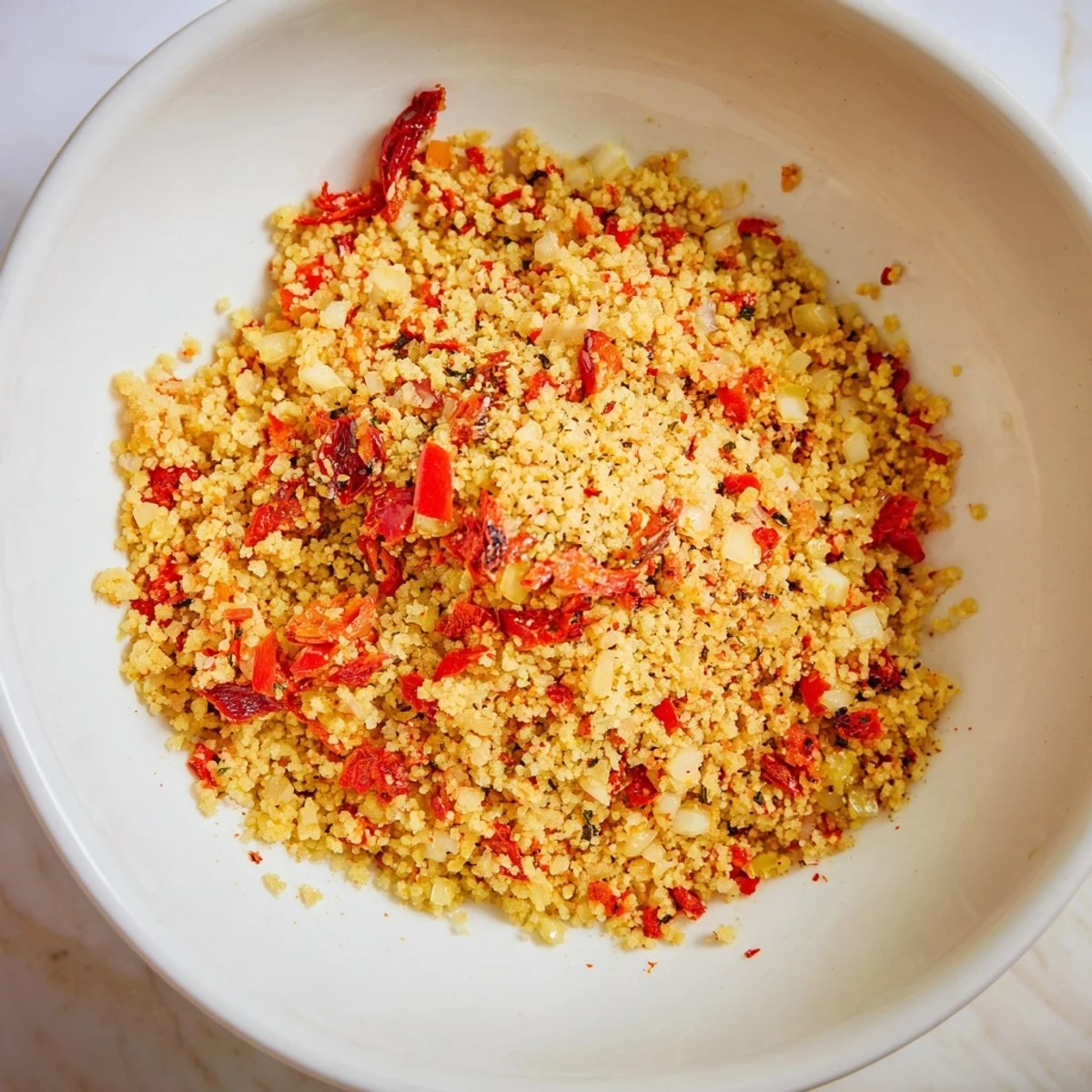 This close-up showcases Volcanic Lava Spicy Dip, with roasted peppers and a swirl of creamy yogurt.