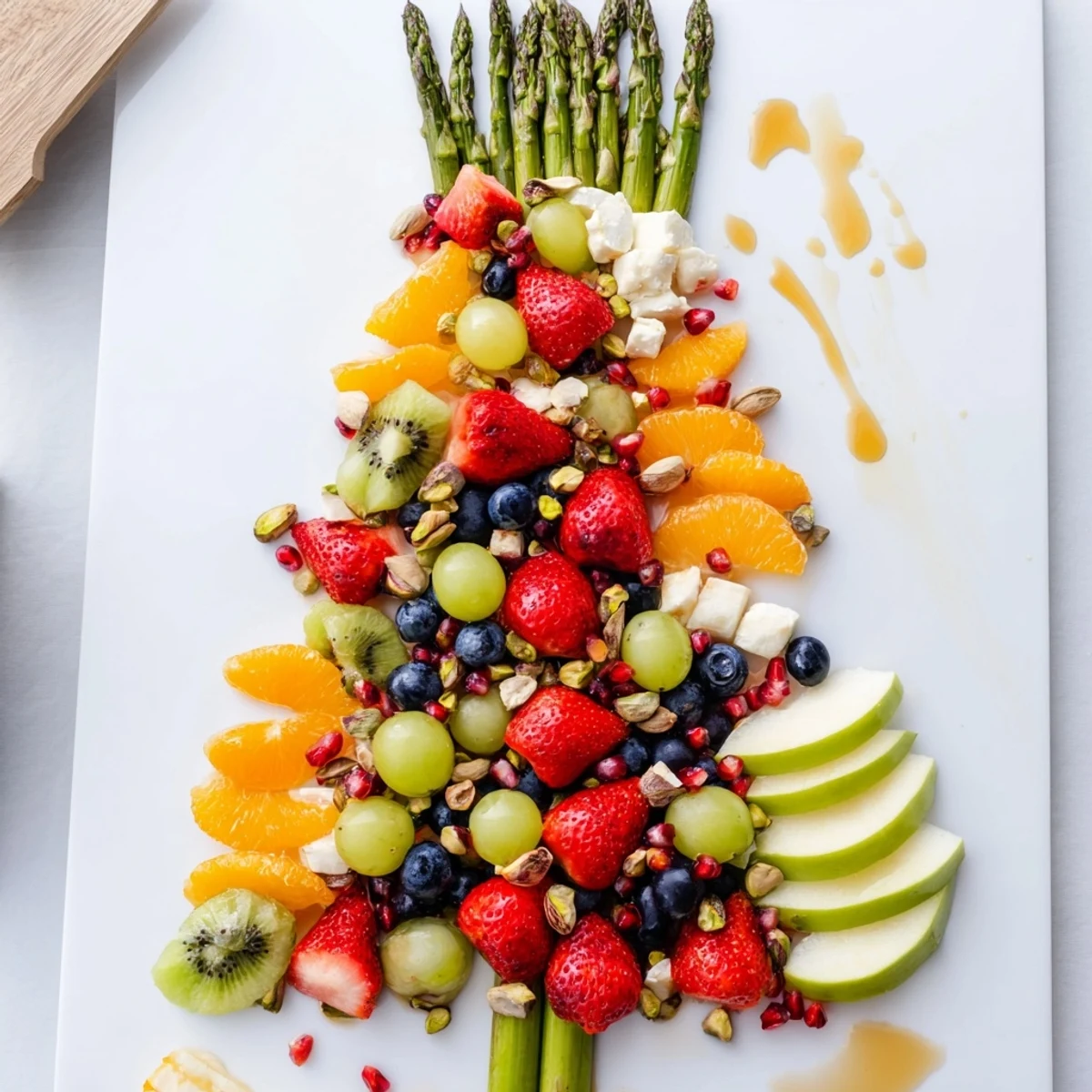 Asparagus Stem Floral Fruit Board bursting with fresh, colorful fruits ready for a spring appetizer.