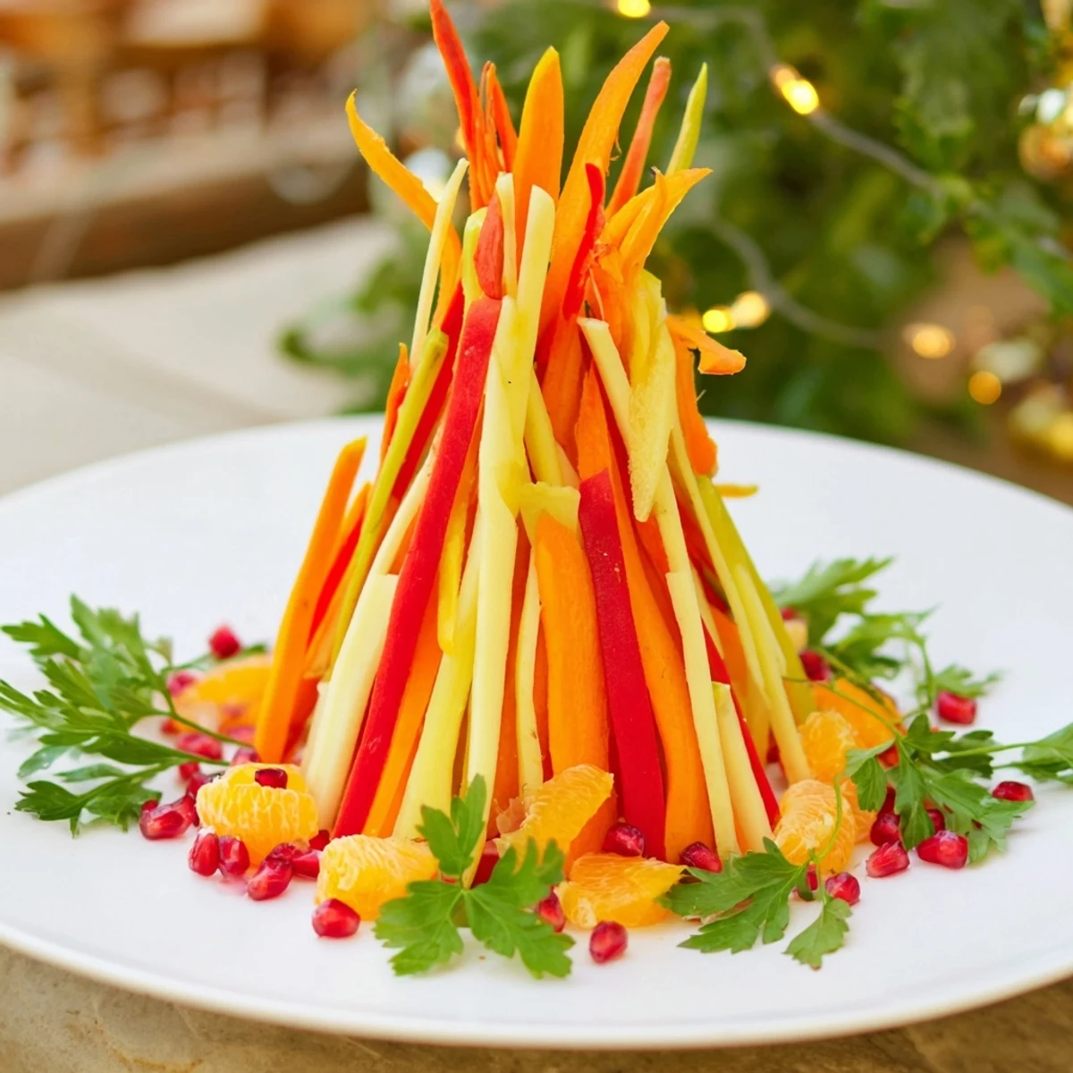 Vibrant Bonfire Warmth Centerpiece, an edible orange, red, and yellow vegetable appetizer, ready to enjoy.