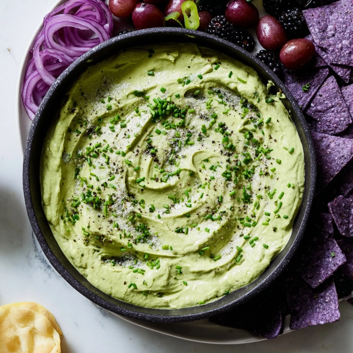 Spooky Witch's Brew cauldron appetizer featuring a smooth green dip with smoky garnishes for your Halloween spread.