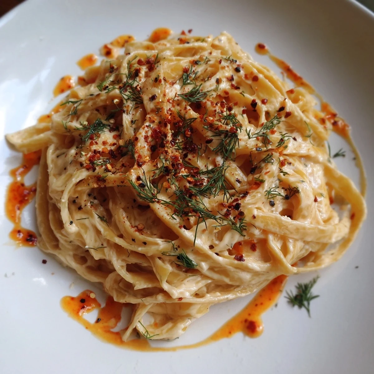 Turkish pasta with paprika butter, coated in flavorful yogurt and drizzled with spicy, vibrant red butter.