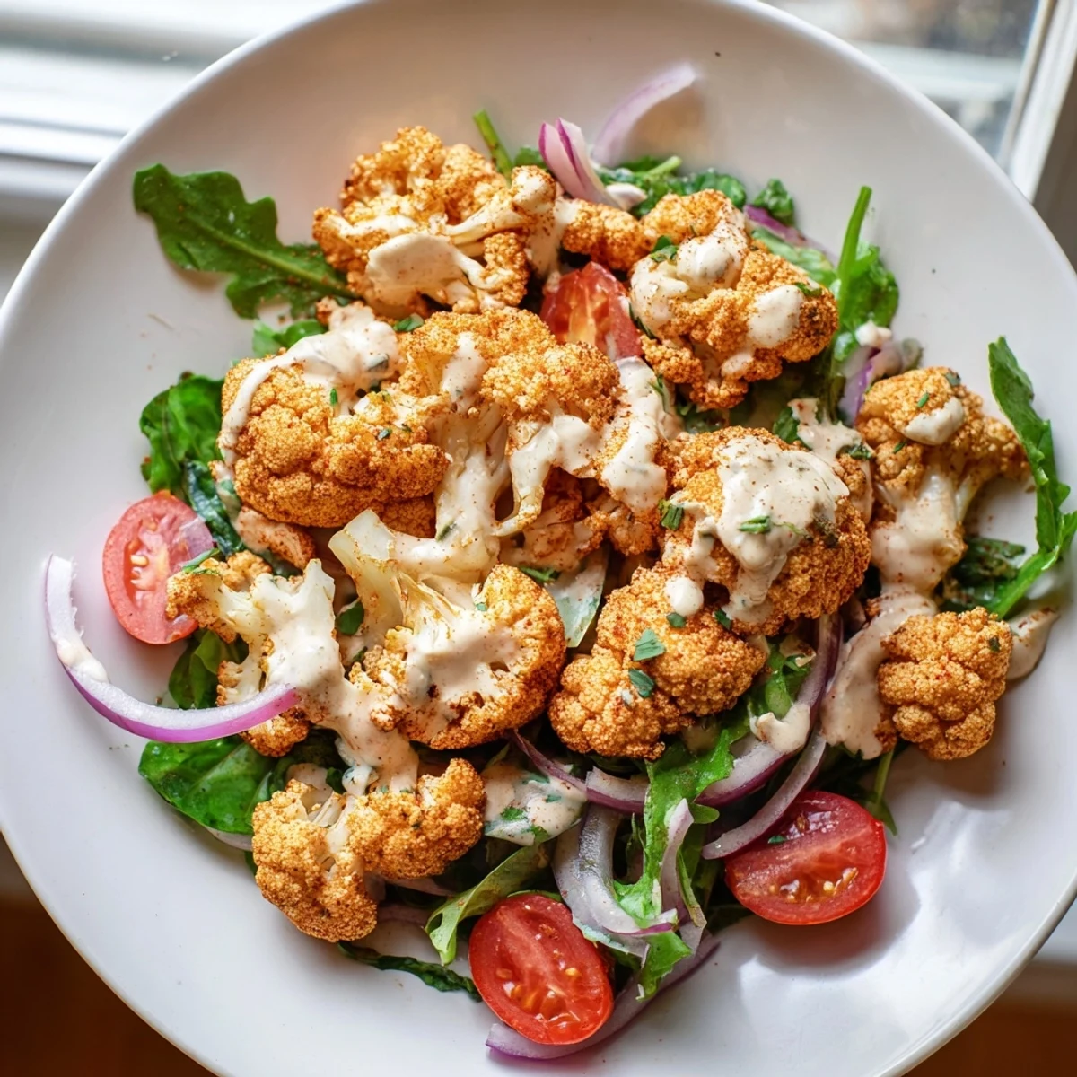 This delicious Crispy Cauliflower Salad is a hearty, vegetarian meal ready to satisfy your taste buds.