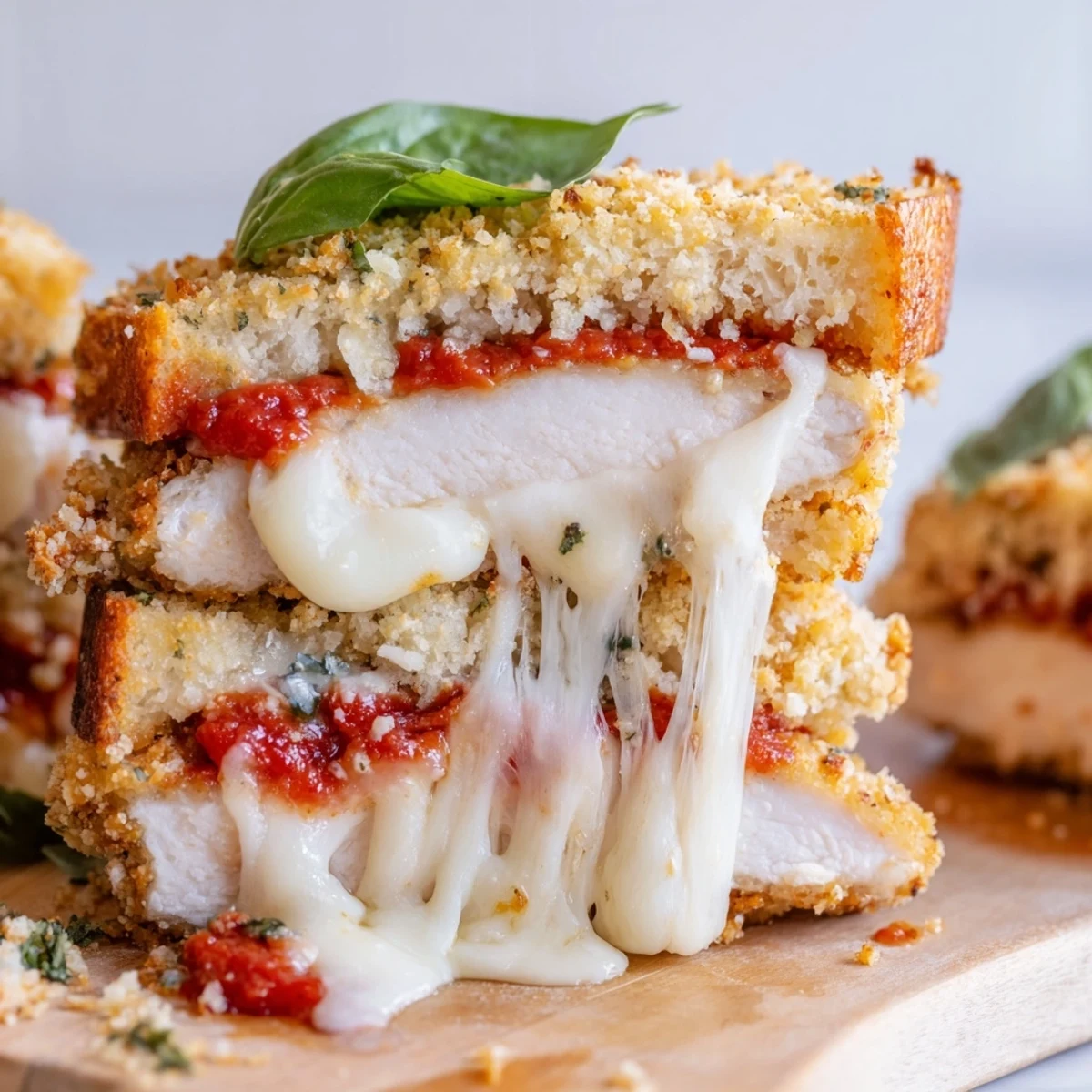 Gooey mozzarella stretches between garlicky bread in this hearty Chicken Parm Grilled Cheese sandwich.
