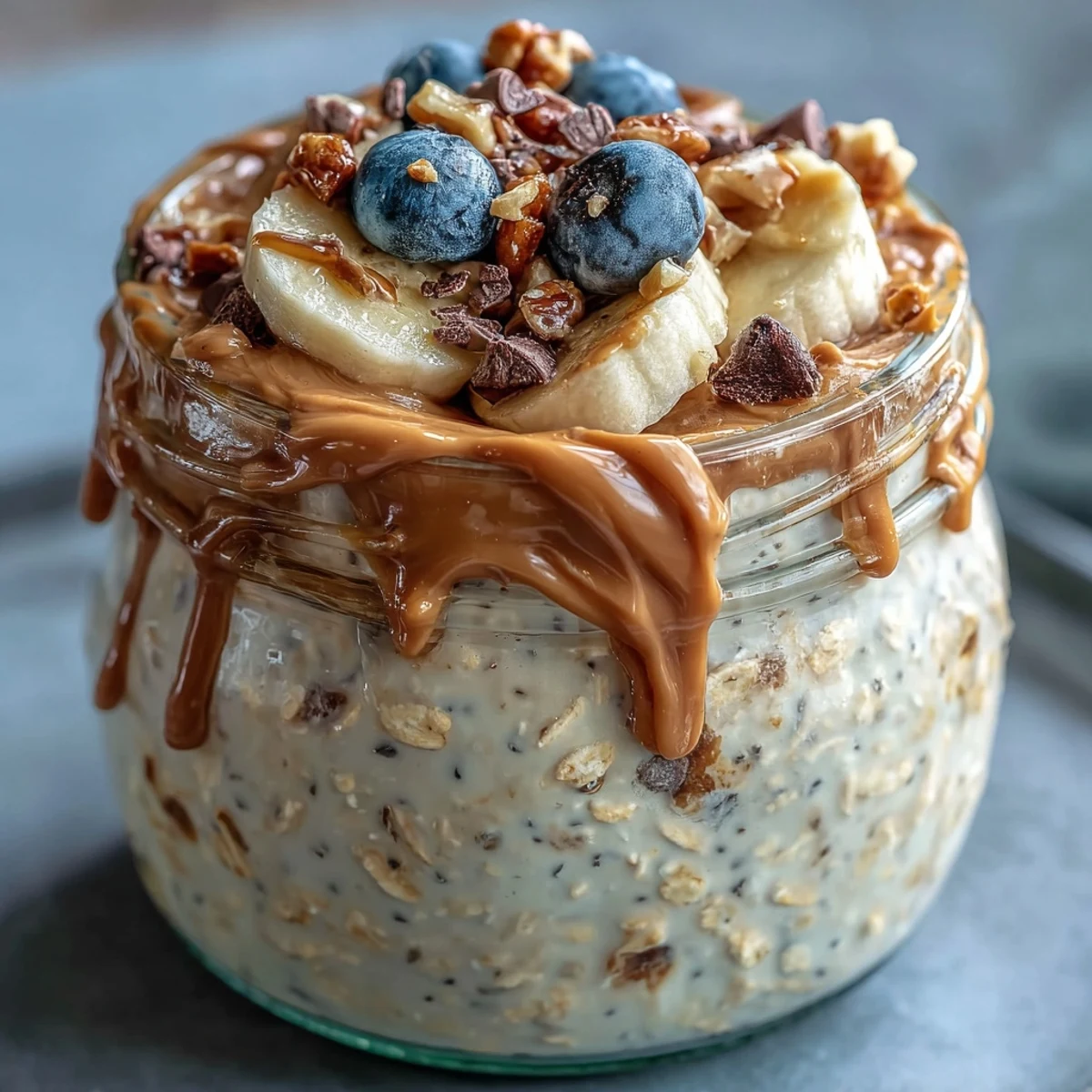 Stirred in a jar, this high-protein peanut butter overnight oats recipe soaks up milk and vanilla, creating a thick, peanutty breakfast perfect with berries or chocolate chips.