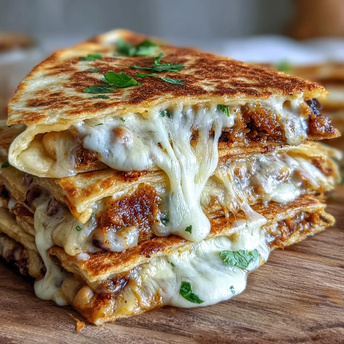 A skillet-fried Black-Eyed Pea Quesadilla reveals a gooey, cheesy interior packed with mashed peas and fresh cilantro.