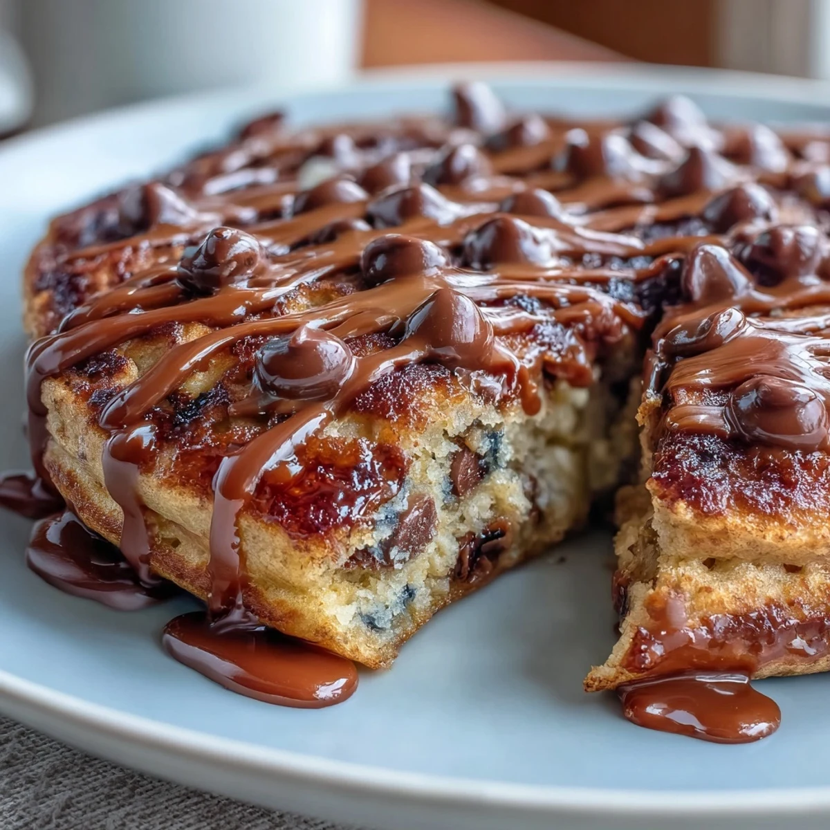 Golden, protein-packed Peanut Butter Cup Protein Pancake Bowl served hot, ready for a decadent morning treat.
