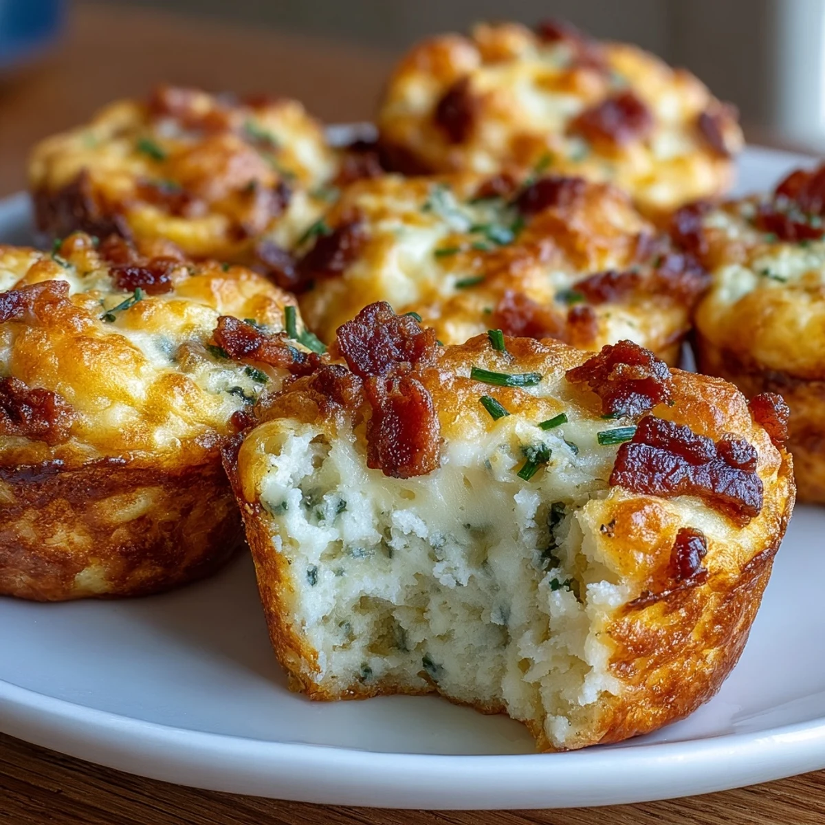 Savory Ranch Bacon Breakfast Egg Bites are plated beside a jar of salsa, perfect for a hearty on-the-go breakfast.