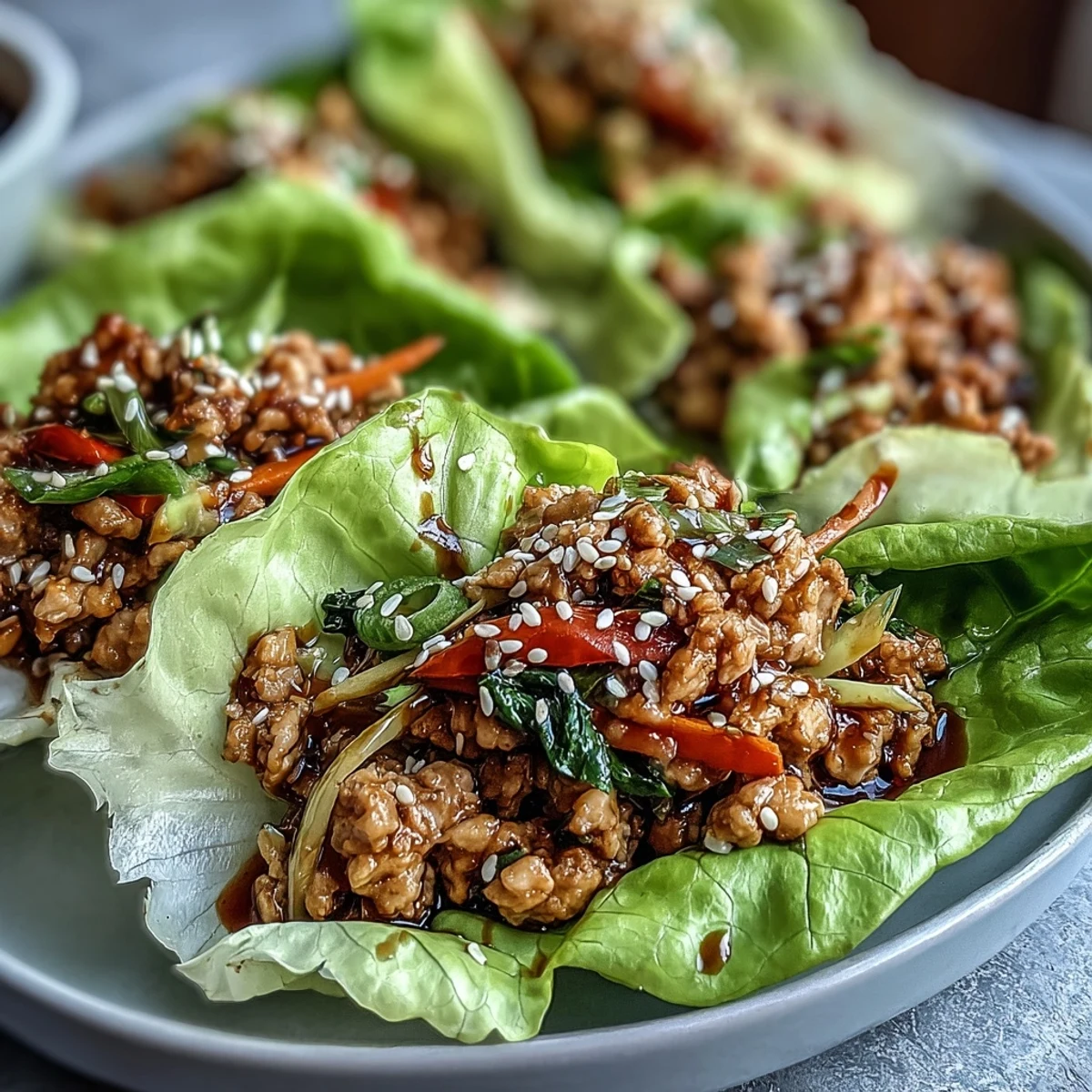 Crispy lettuce cups packed with flavorful turkey, crunchy cabbage, and bell peppers, drizzled with a sesame-ginger sauce.  