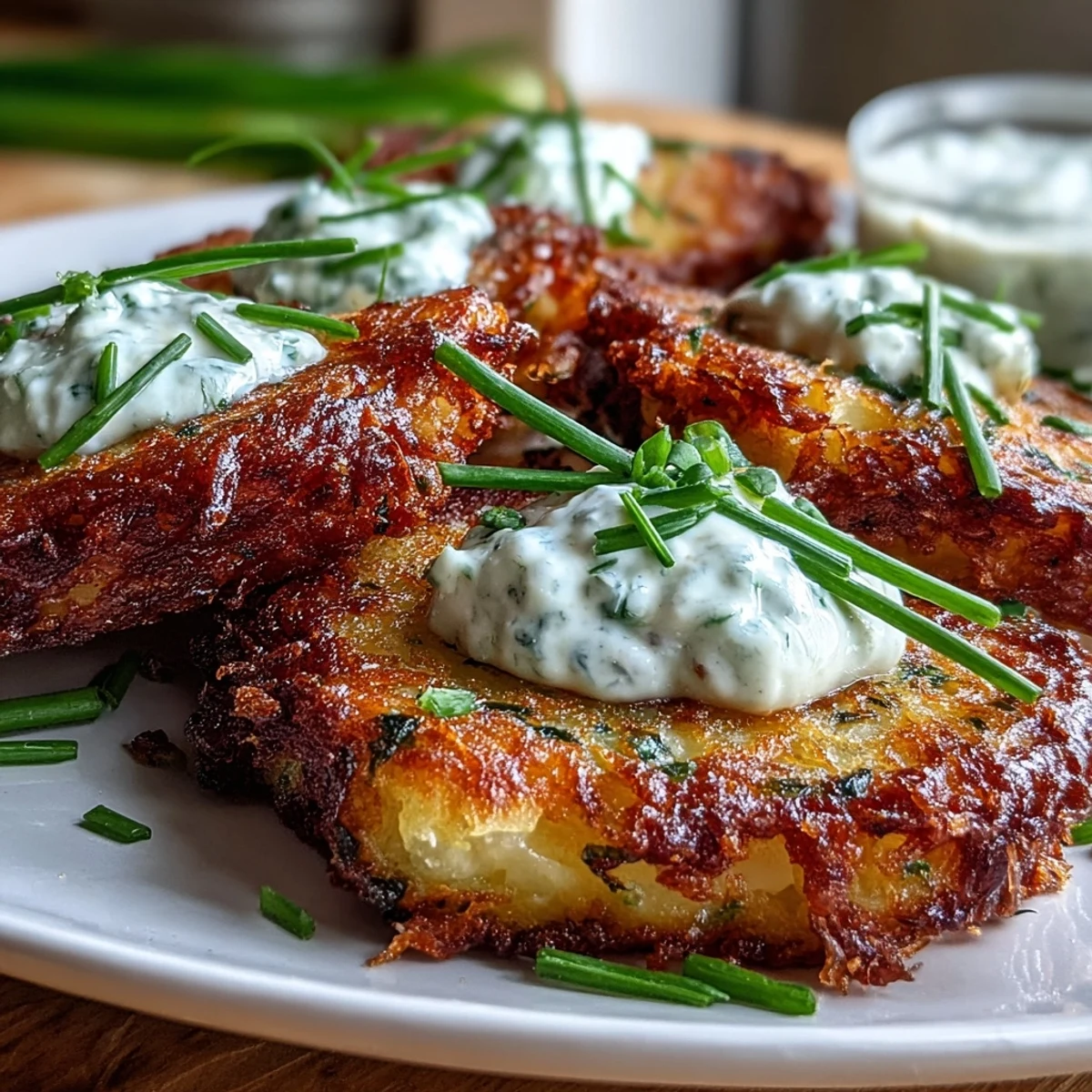 Savory smashed potato patties infused with parsley, dill, and chives, fried until crisp and served with a dollop of tangy sour cream.  