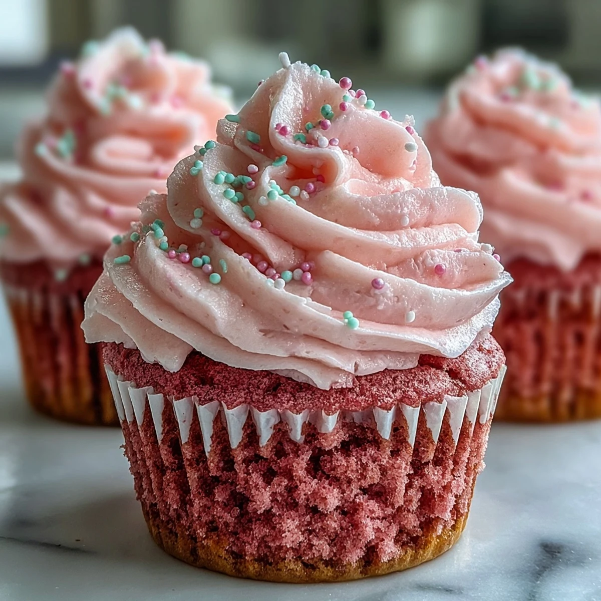 Beautiful pink velvet cupcakes with creamy cream cheese frosting, perfect for Galentine's Day celebrations and sharing with friends.