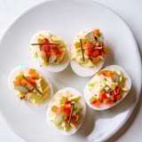 These easy festive deviled egg ornaments are filled and garnished beautifully for your Christmas table.