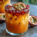 Refreshing Tropical Sunrise Mocktail with passionfruit and orange, perfect for sunny afternoons.