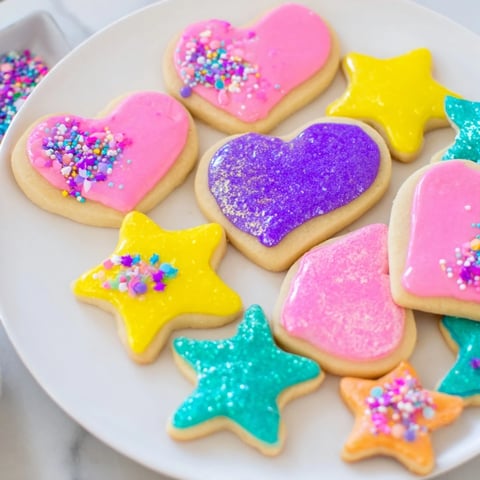Golden-frosted Princess Palace Heart & Star Treats ready to delight anyone at a joyful cookie party.