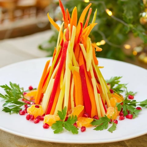 Vibrant Bonfire Warmth Centerpiece, an edible orange, red, and yellow vegetable appetizer, ready to enjoy.