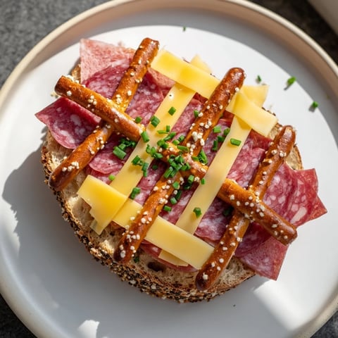 The Lattice Window appetizer with pretzel lattice topping savory meats and cheeses, ready to serve.