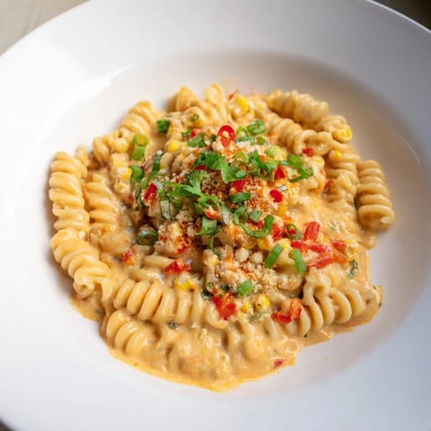 Steaming bowl of One-Pot Mexican Street Corn Pasta, topped with fresh cilantro and cotija.