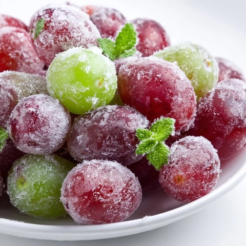 Image of brightly colored frozen grapes – a healthy and refreshing treat!