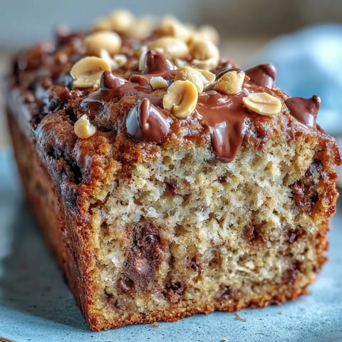 Moist Chocolate Chip Peanut Butter Oatmeal Banana Bread with melty chips.