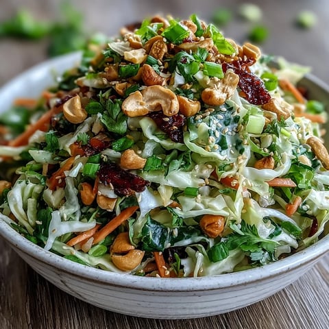 A colorful bowl of Asian Cabbage Salad with shredded red and green cabbage, carrots, and cilantro, tossed in sesame seeds.