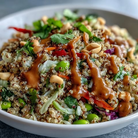 A vibrant Thai Coconut Quinoa Bowl topped with crisp vegetables and sesame seeds, ready to serve.