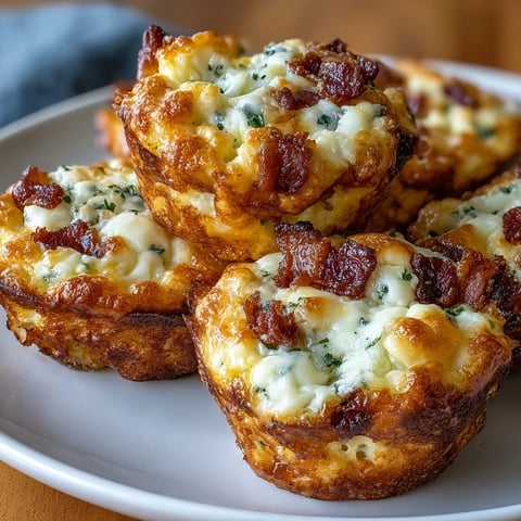 Golden-brown Ranch Bacon Breakfast Egg Bites sit on a white plate, showcasing fluffy texture and melted cheddar cheese flecks.