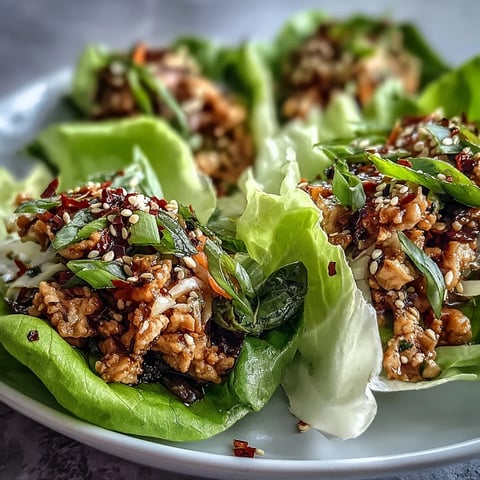 Fresh lettuce cups filled with savory turkey potsticker stir-fry and crisp vegetables, topped with sesame seeds.  