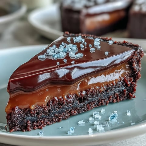 Decadent salted caramel chocolate tart with rich dark chocolate ganache and flaky sea salt.