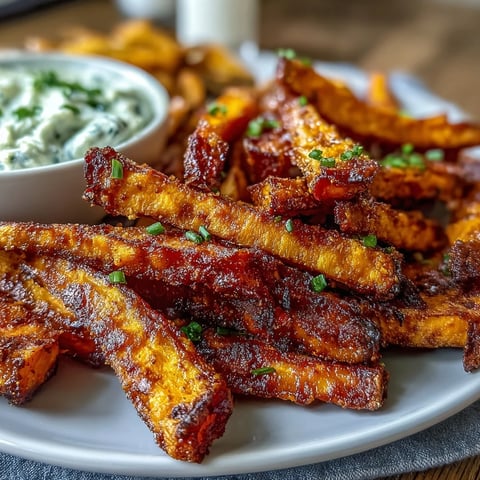 Air fryer sweet potato fries golden and crispy, served with creamy homemade onion dip for dipping.