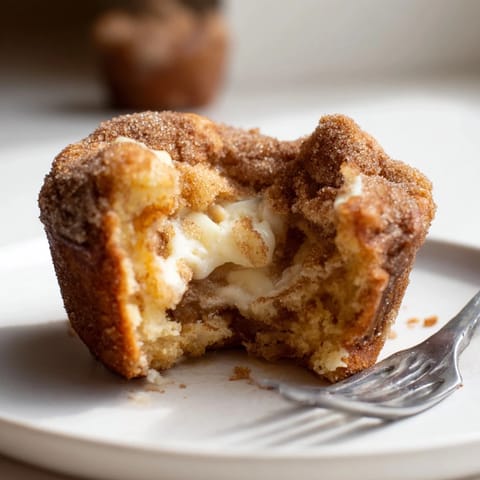 Gooey cheese-filled Cheesy Churro Chaos Muffins topped with sweet cinnamon for indulgence.  