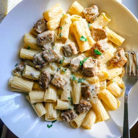 Garlic Butter Steak Parmesan Rigatoni