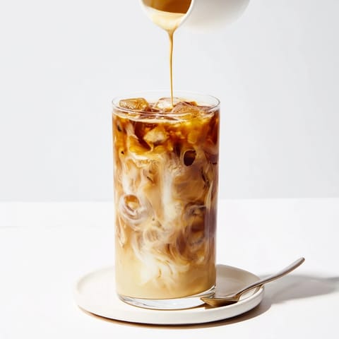 Rich and nutty tahini iced coffee, served over frosty ice for refreshment.  