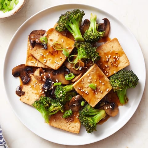 Sautéed Tofu Steak Broccoli Shiitake