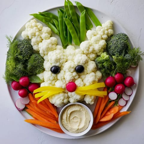 Bright and healthy Bunny Meadow Veggie Board offers a fun, fresh, and gluten-free appetizer for any party.
