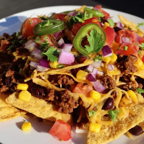 Golden, bubbly cheddar and Monterey Jack cover these Easy Sheet-Pan Nachos with flavorful toppings.