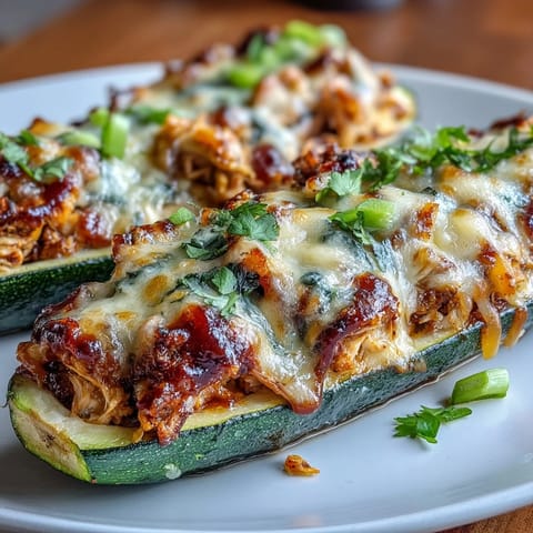 Skinny BBQ Chicken Zucchini Boats #525